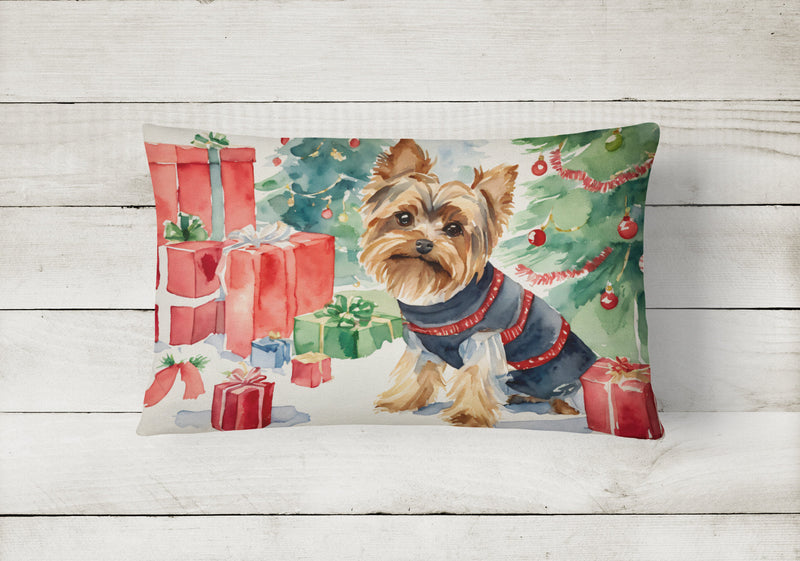 Yorkie Christmas Fabric Decorative Pillow