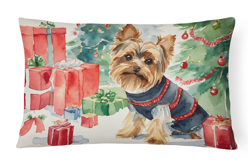 Yorkie Christmas Fabric Decorative Pillow