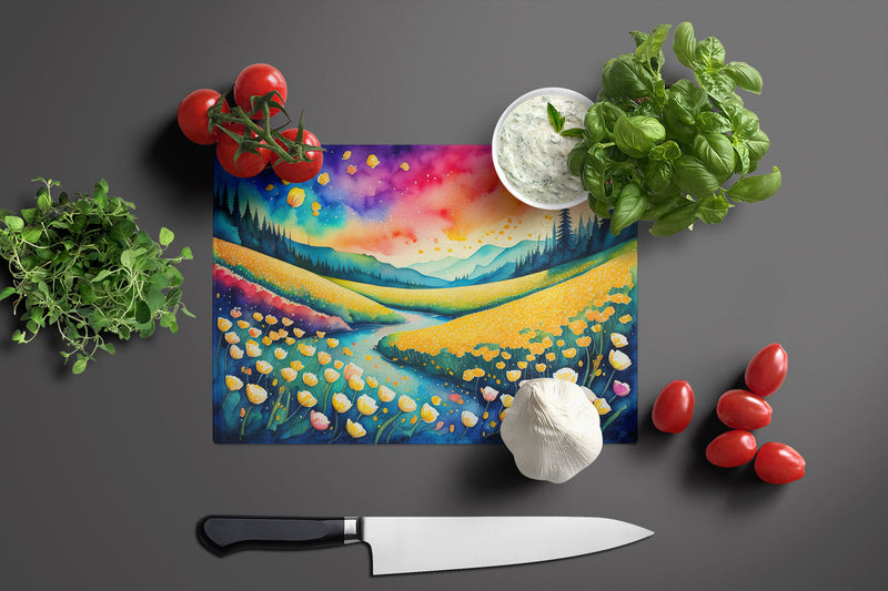 Buttercups in Color Glass Cutting Boards – Durable, Decorative Kitchen Art Large