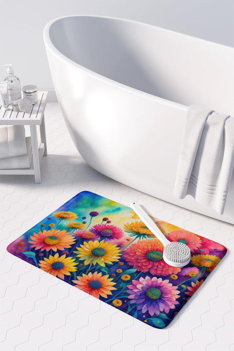 Chrysanthemums in Color Memory Foam Kitchen Mat