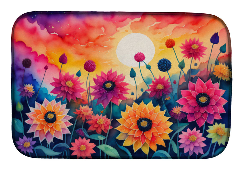 Dahlias in Color Dish Drying Mat