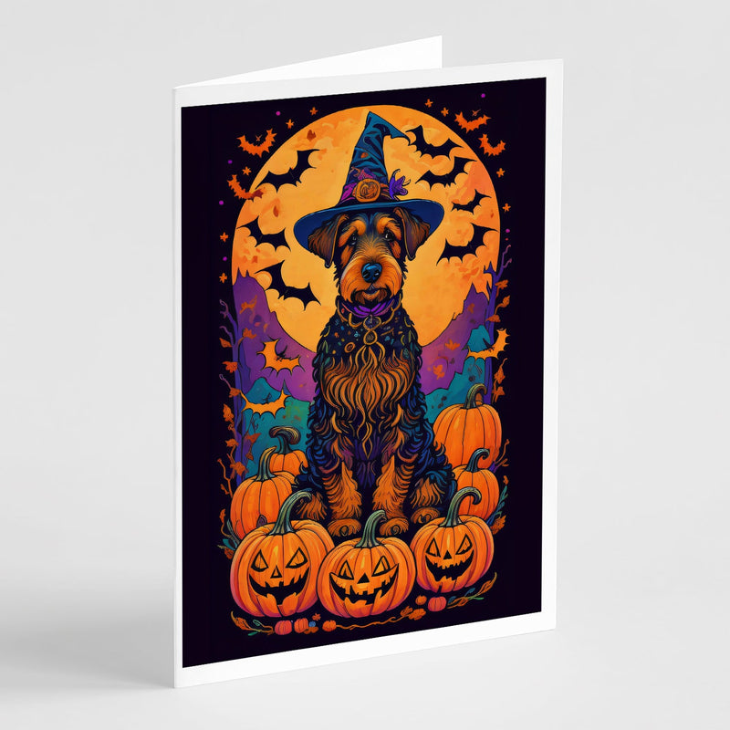 Airedale Terrier Witchy Halloween Greeting Cards and Envelopes Pack of 8