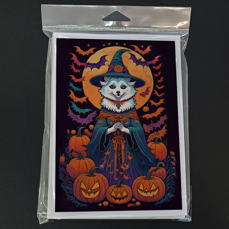 American Eskimo Witchy Halloween Greeting Cards -  Blank Note Cards – 8-Pack of Artist-Designed Cards with Envelopes