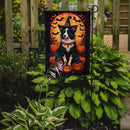 Border Collie Witchy Halloween Garden Flag – Witch Dog with Pumpkins, Bats & Jack-o'-Lanterns