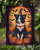 Border Collie Witchy Halloween Garden Flag – Witch Dog with Pumpkins, Bats & Jack-o'-Lanterns