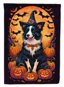 Border Collie Witchy Halloween Garden Flag – Witch Dog with Pumpkins, Bats & Jack-o'-Lanterns