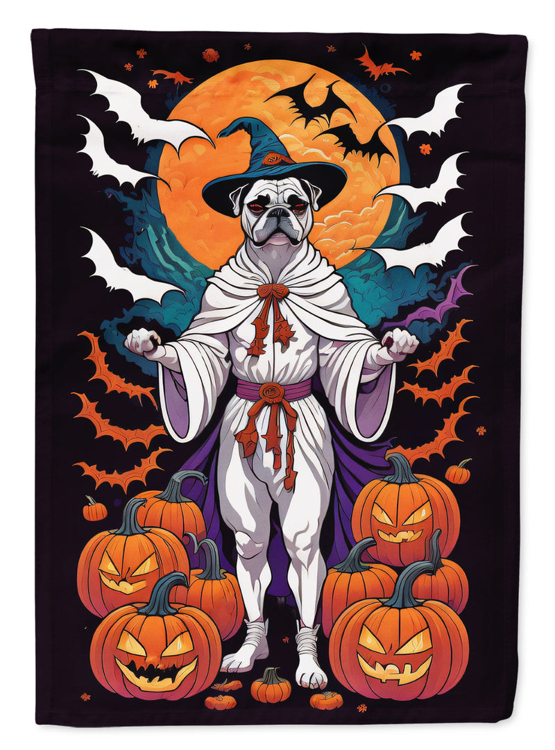 White Boxer Witchy Halloween House Flag