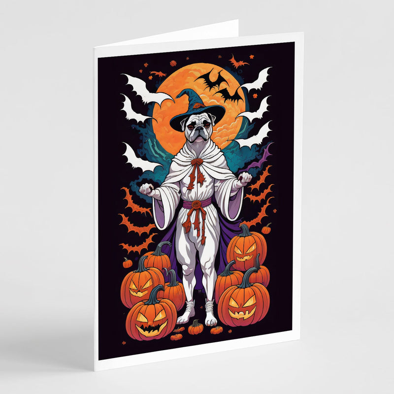 White Boxer Witchy Halloween Greeting Cards and Envelopes Pack of 8