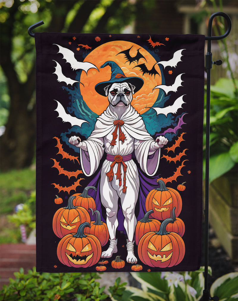 White Boxer Witchy Halloween Garden Flag