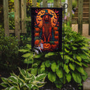 Irish Setter Witchy Halloween Garden Flag – Witch Dog with Pumpkins, Bats & Jack-o'-Lanterns