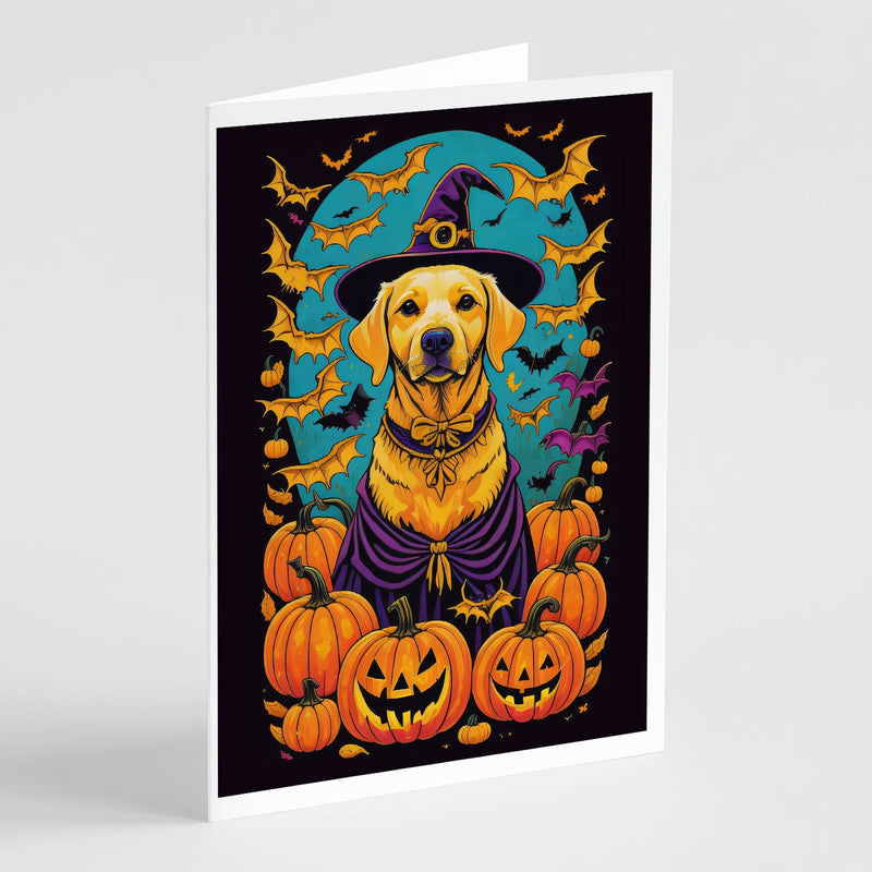 Yellow Labrador Retriever Witchy Halloween Greeting Cards and Envelopes Pack of 8