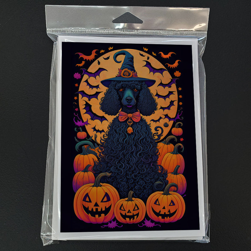 Black Standard Poodle Witchy Halloween Greeting Cards -  Blank Note Cards – 8-Pack of Artist-Designed Cards with Envelopes