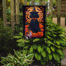 Black Standard Poodle Witchy Halloween Garden Flag – Witch Dog with Pumpkins, Bats & Jack-o'-Lanterns