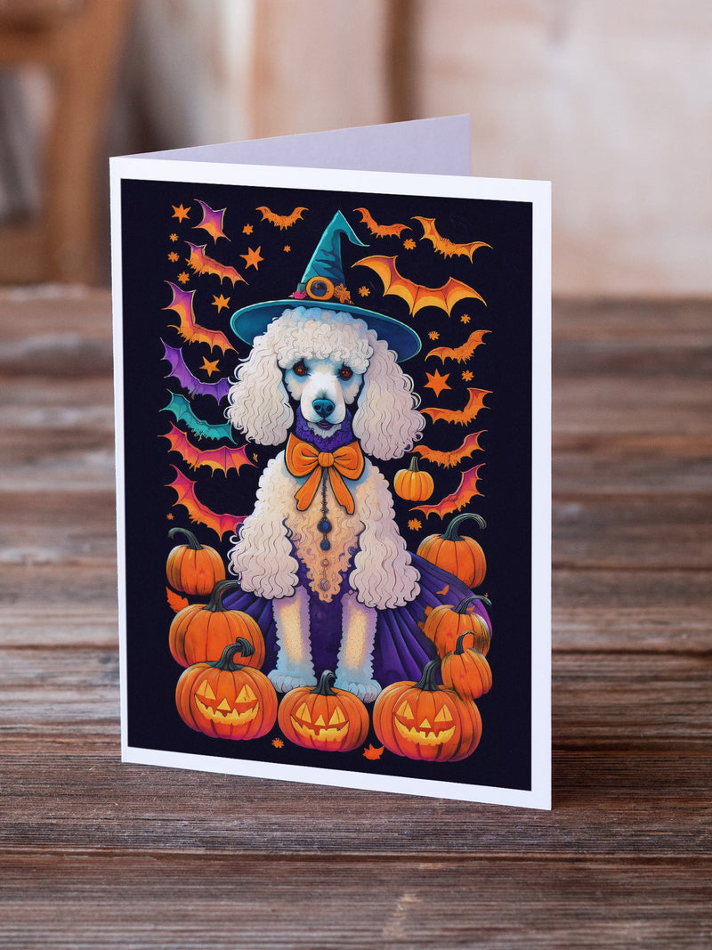 White Standard Poodle Witchy Halloween Greeting Cards and Envelopes Pack of 8