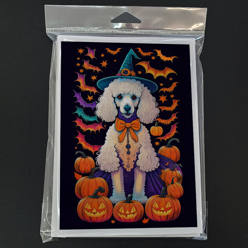 White Standard Poodle Witchy Halloween Greeting Cards and Envelopes Pack of 8