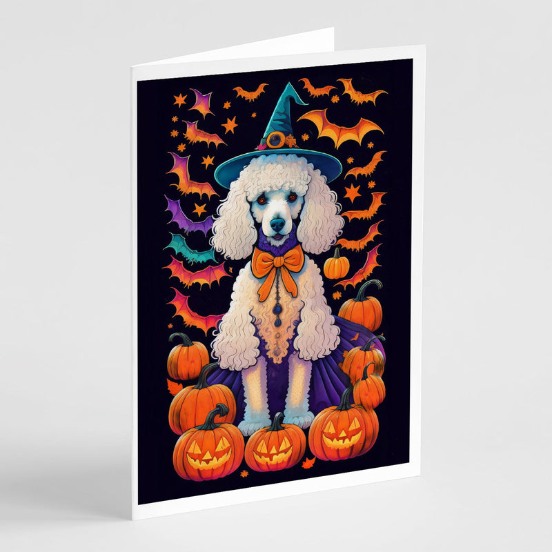 White Standard Poodle Witchy Halloween Greeting Cards and Envelopes Pack of 8