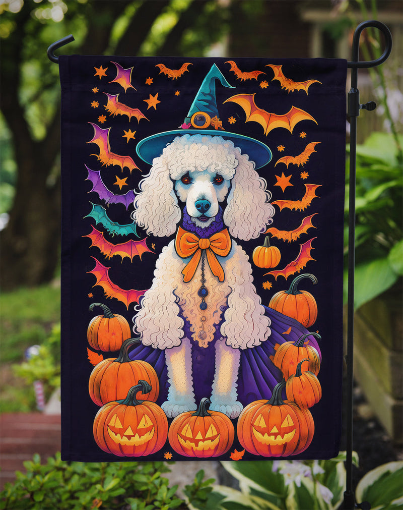 White Standard Poodle Witchy Halloween Garden Flag