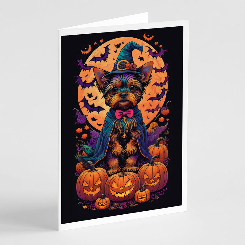 Yorkie Witchy Halloween Greeting Cards and Envelopes Pack of 8