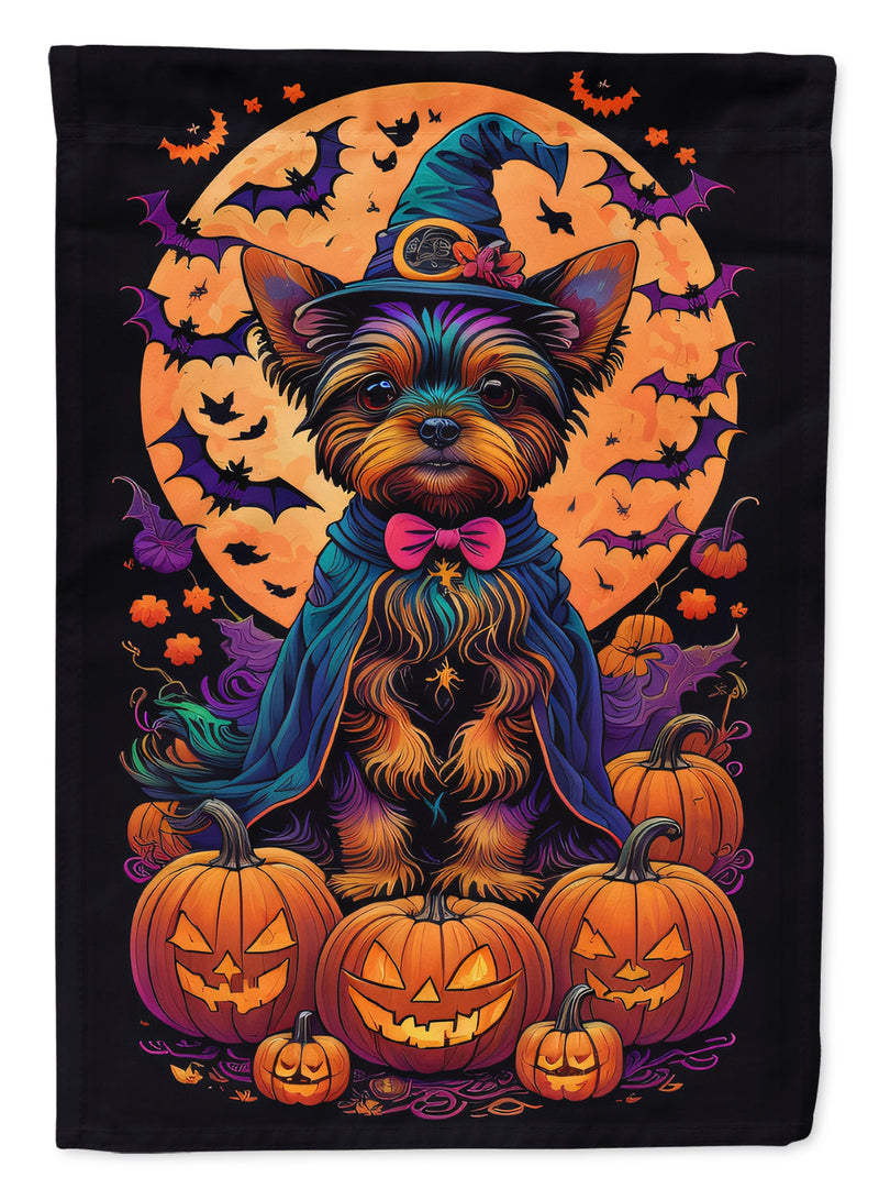 Yorkie Witchy Halloween Garden Flag