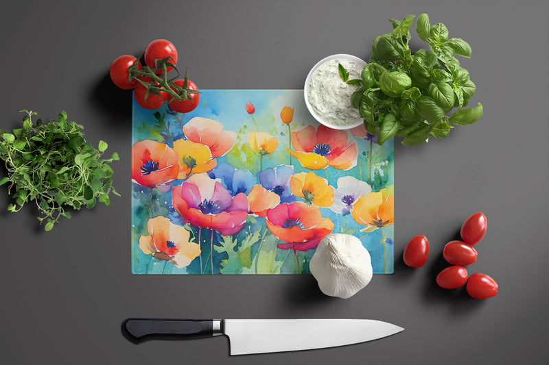 Anemones in Watercolor Glass Cutting Boards – Durable, Decorative Kitchen Art Large