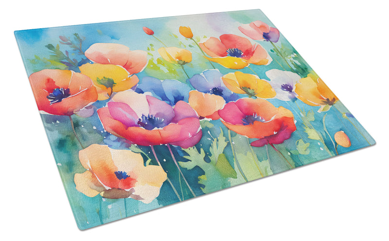 Anemones in Watercolor Glass Cutting Boards – Durable, Decorative Kitchen Art Large