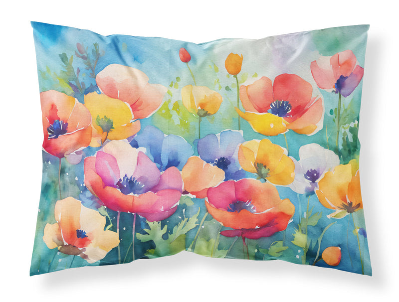 Anemones in Watercolor Fabric Standard Pillowcase – Artistic Decorative Front, White Back