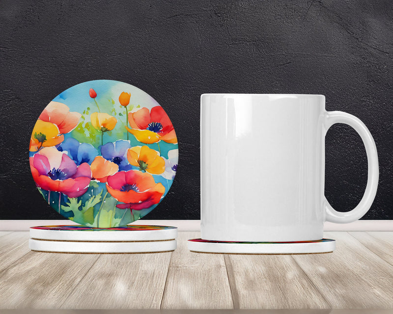 Anemones in Watercolor Large Sandstone Coasters Pack of 4