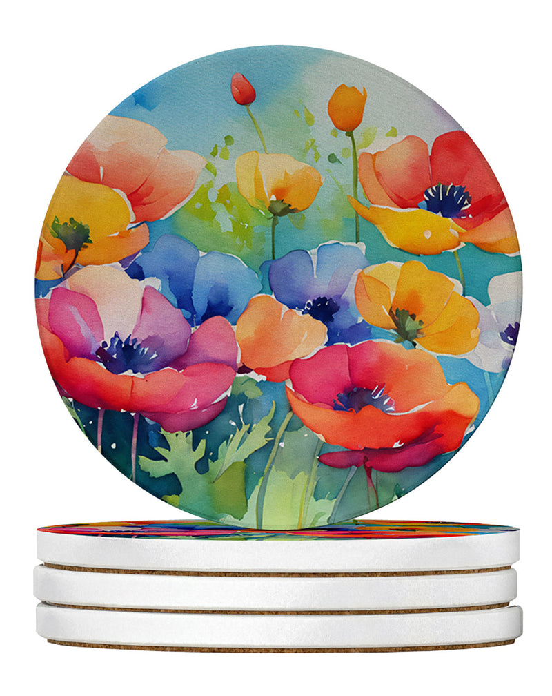 Anemones in Watercolor Large Sandstone Coasters Pack of 4
