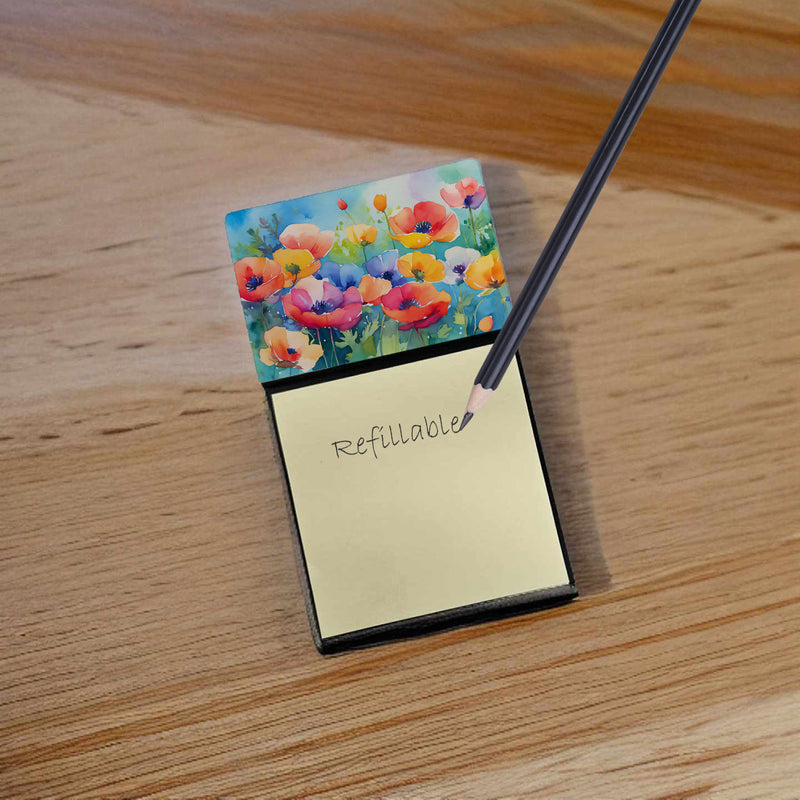 Anemones in Watercolor Sticky Note Holder- Refiilable Desk Accessory Note Pad