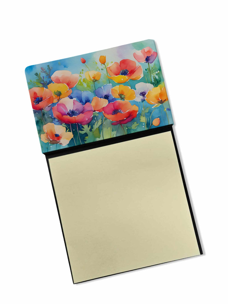 Anemones in Watercolor Sticky Note Holder- Refiilable Desk Accessory Note Pad