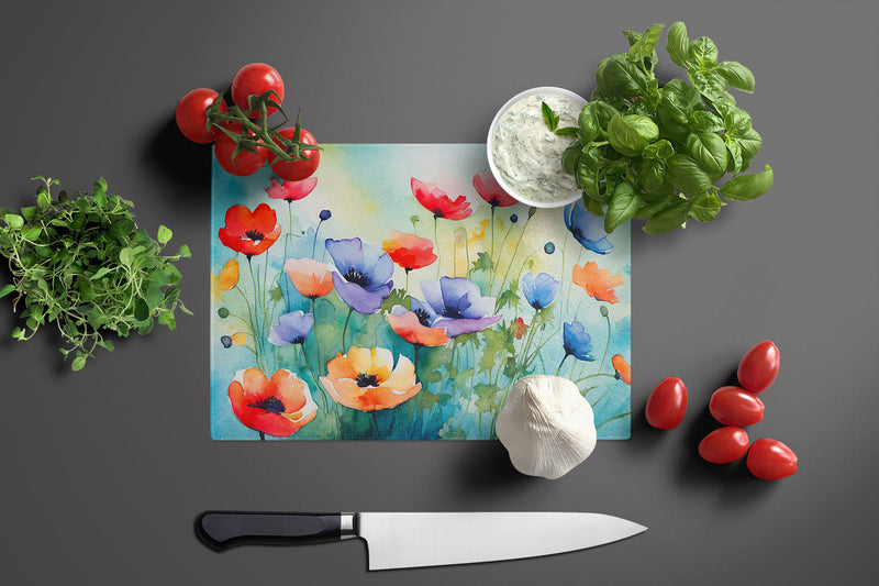 Anemones in Watercolor Glass Cutting Boards – Durable, Decorative Kitchen Art Large