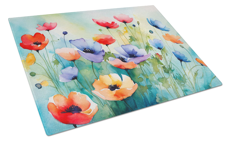 Anemones in Watercolor Glass Cutting Boards – Durable, Decorative Kitchen Art Large