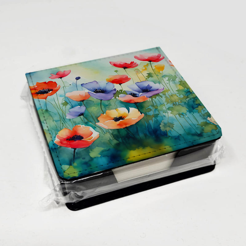 Anemones in Watercolor PU Leather Note Paper Holder