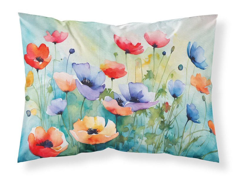 Anemones in Watercolor Fabric Standard Pillowcase – Artistic Decorative Front, White Back