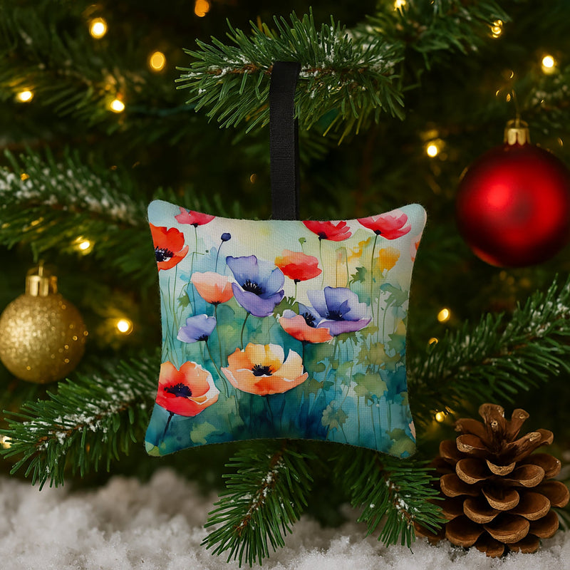 Anemones in Watercolor Hanging Square Fabric Ornament 3.5 × 3.5