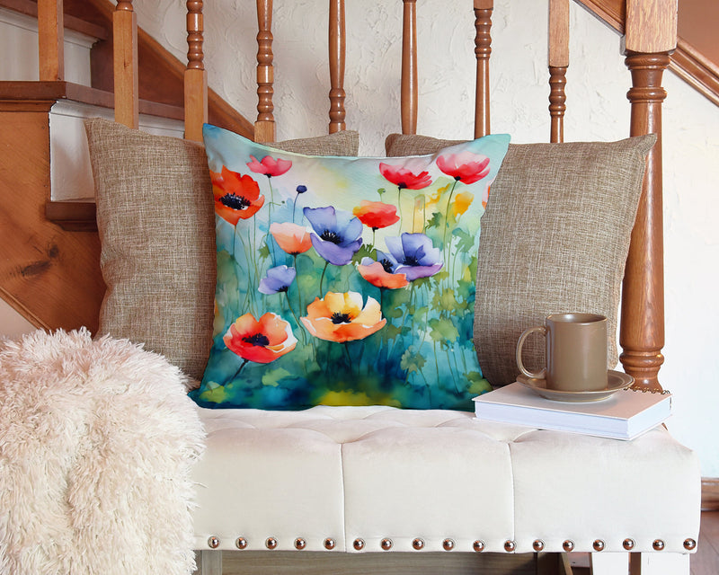 Anemones in Watercolor Throw Pillow - 14x14 Decorative Pillow – Art for Your Home & Patio