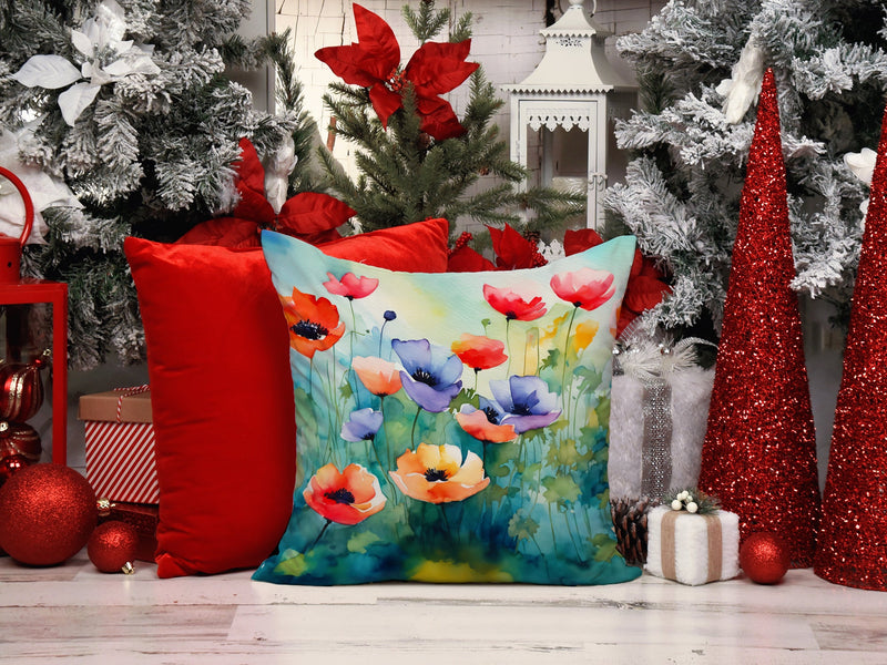Anemones in Watercolor Throw Pillow - 14x14 Decorative Pillow – Art for Your Home & Patio