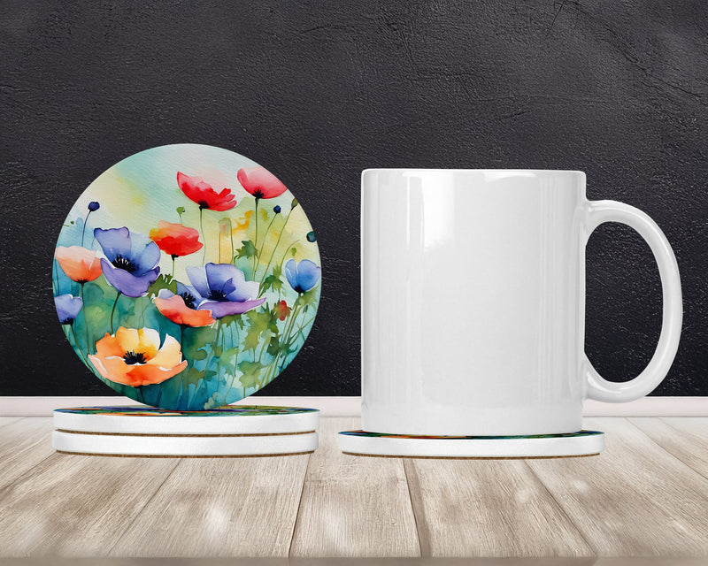 Anemones in Watercolor Large Sandstone Coasters Pack of 4