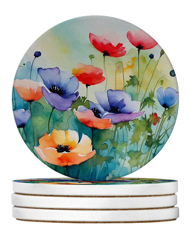 Anemones in Watercolor Large Sandstone Coasters Pack of 4