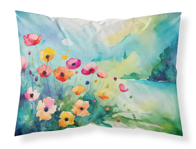 Anemones in Watercolor Fabric Standard Pillowcase – Artistic Decorative Front, White Back