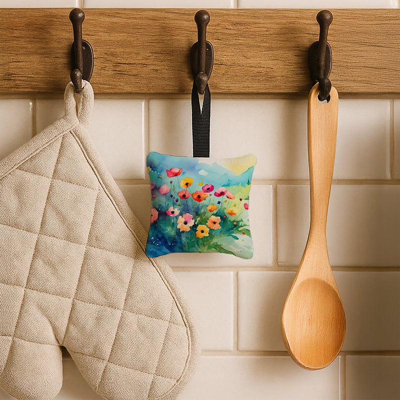 Anemones in Watercolor Hanging Square Fabric Ornament 3.5 × 3.5