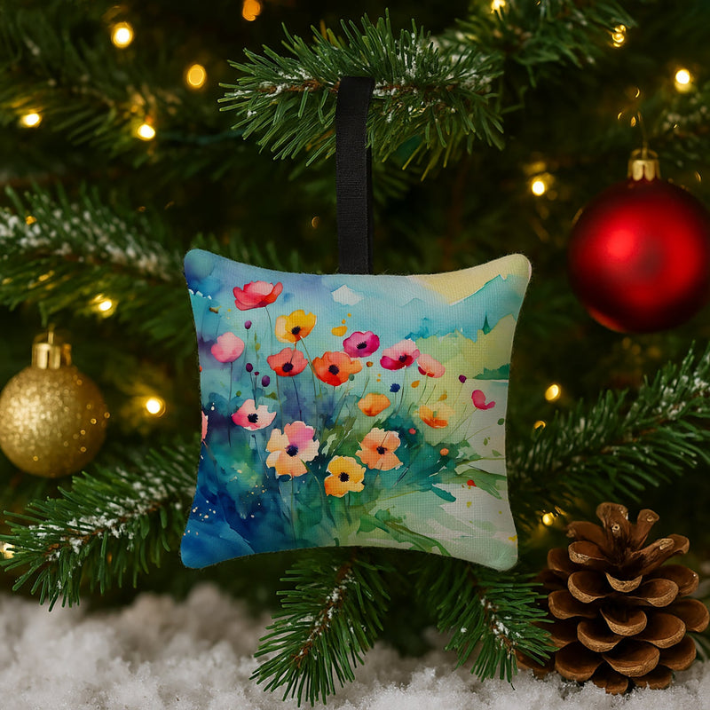 Anemones in Watercolor Hanging Square Fabric Ornament 3.5 × 3.5