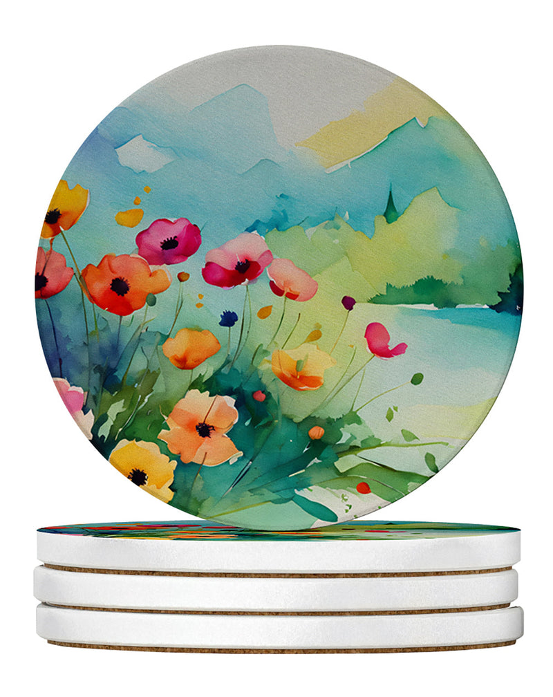 Anemones in Watercolor Large Sandstone Coasters Pack of 4