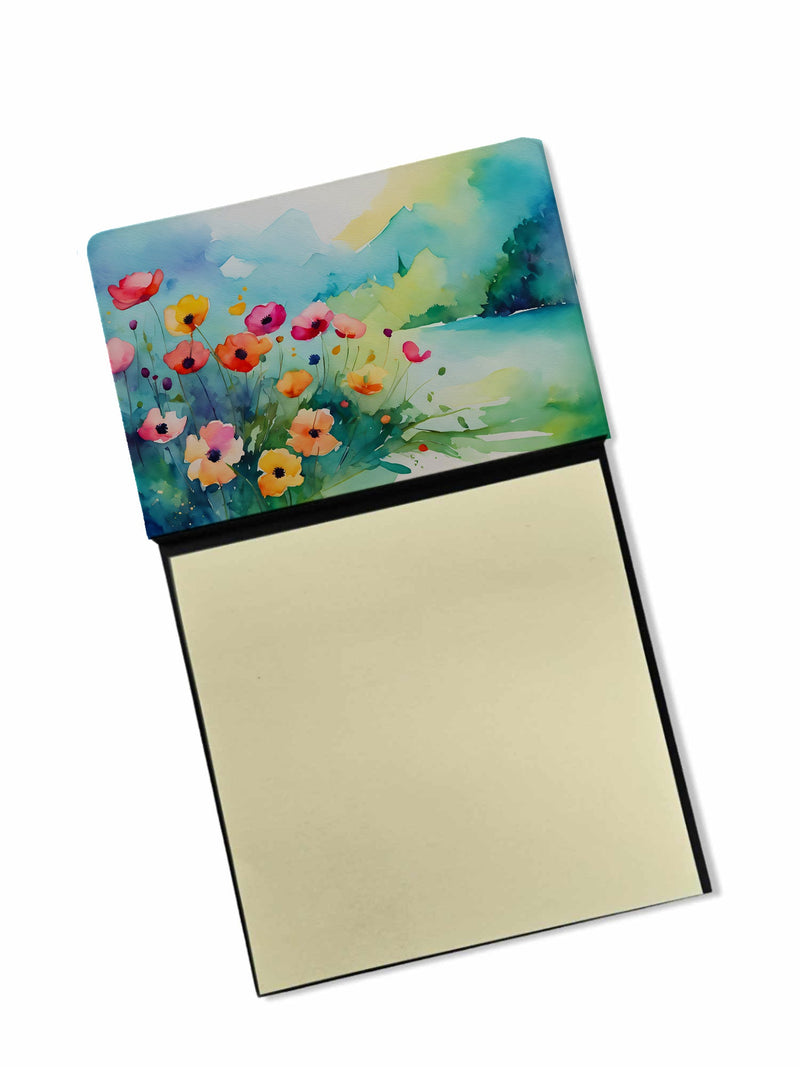 Anemones in Watercolor Sticky Note Holder- Refiilable Desk Accessory Note Pad