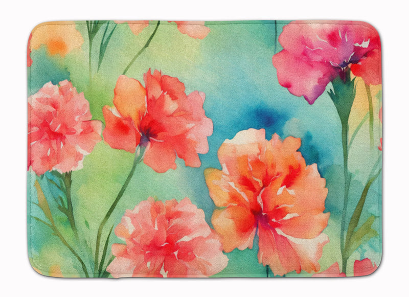 Carnations in Watercolor Memory Foam Kitchen Mat