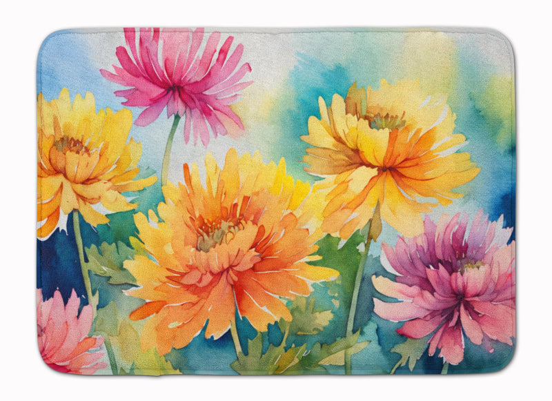 Chrysanthemums in Watercolor Memory Foam Kitchen Mat