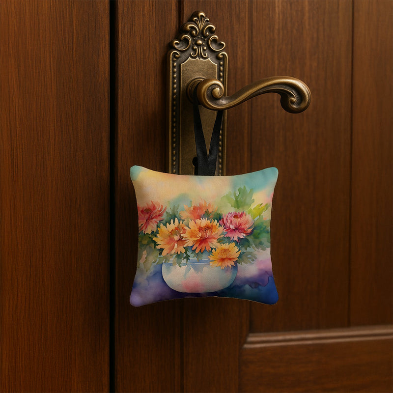 Chrysanthemums in Watercolor Hanging Square Fabric Ornament 3.5 × 3.5