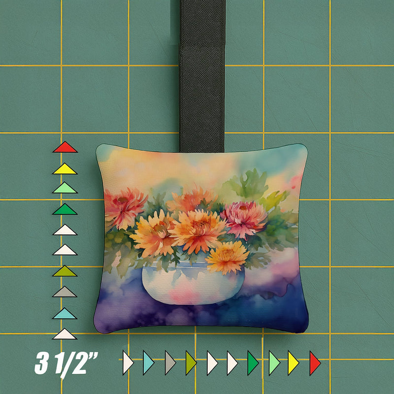 Chrysanthemums in Watercolor Hanging Square Fabric Ornament 3.5 × 3.5