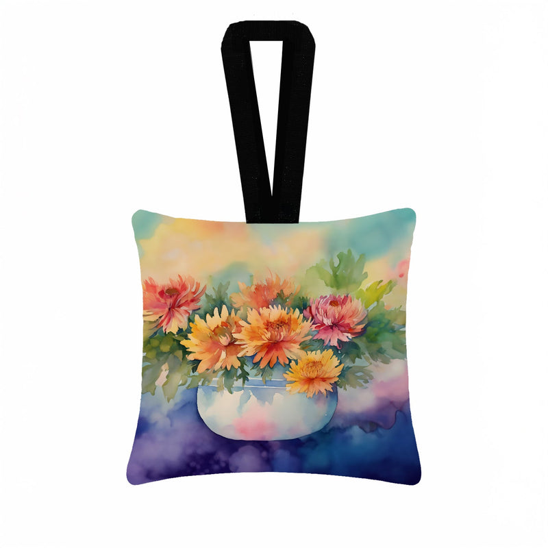 Chrysanthemums in Watercolor Hanging Square Fabric Ornament 3.5 × 3.5