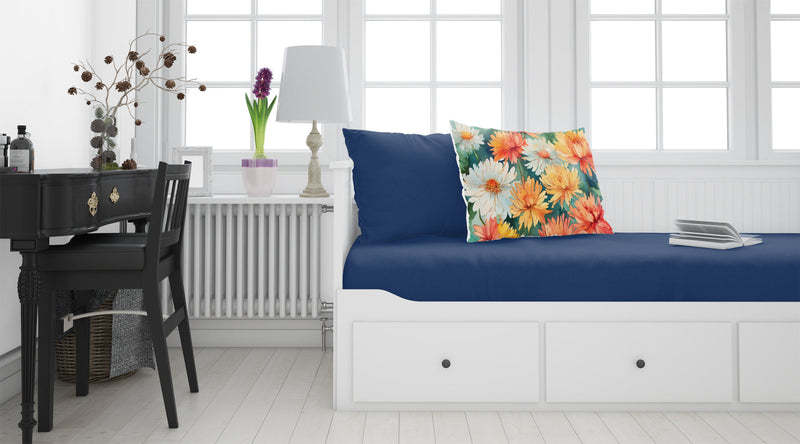Chrysanthemums in Watercolor Fabric Standard Pillowcase – Artistic Decorative Front, White Back